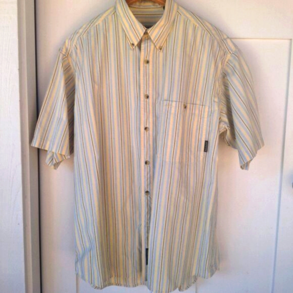 Timberland yellow blue men lg button down short sleeve